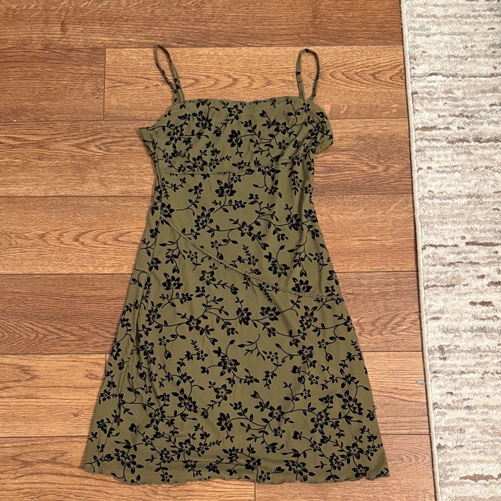 Floral Green and Black Women's Dress